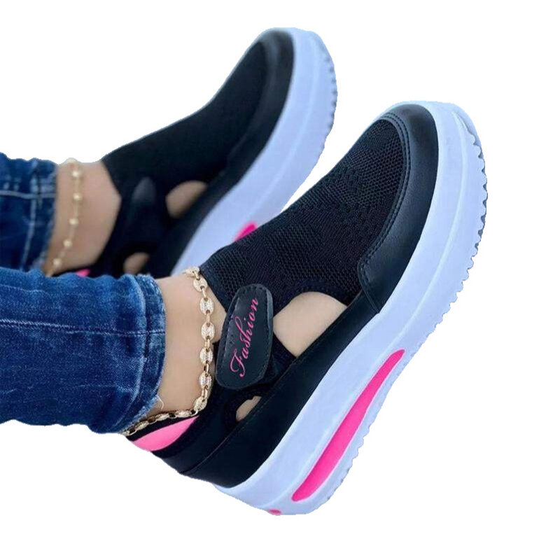 Zapatillas de deporte con plataforma para mujer, zapatos informales con cuña de malla transpirable, antideslizantes, vulcanizados, talla 43, verano, 2022
