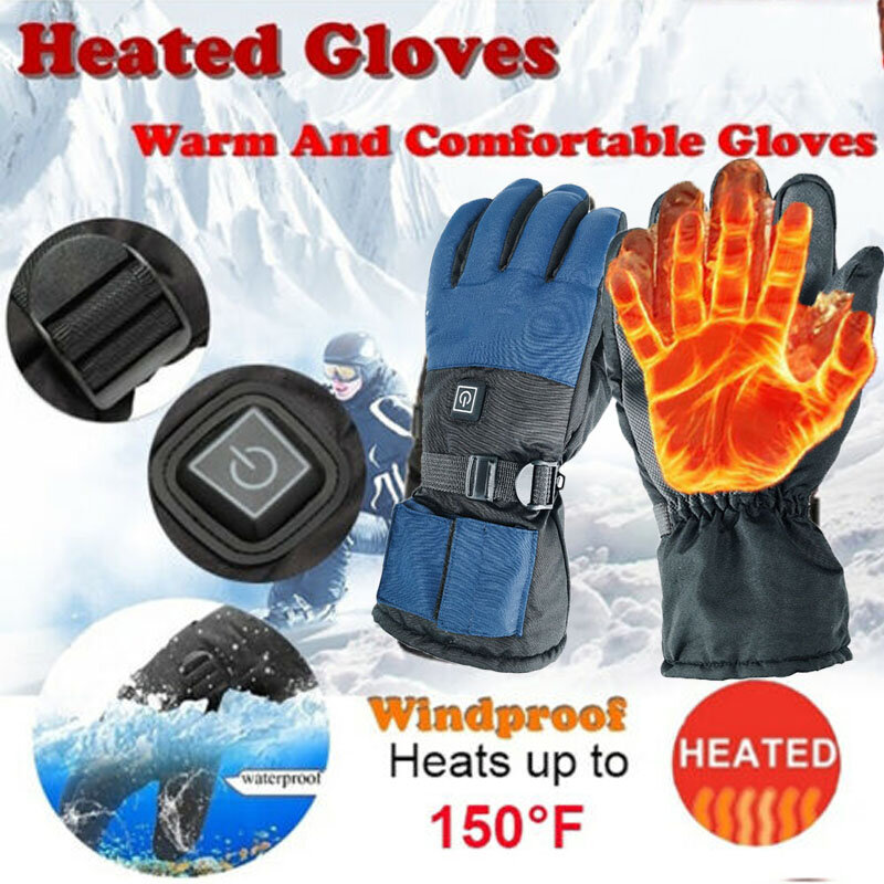 Sarung tangan Ski elektrik tebal uniseks, sarung tangan musim dingin antiair tahan angin, sarung tangan bersepeda layar sentuh hangat penghangat bertenaga USB
