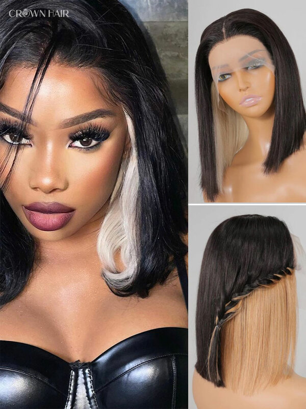 Peekaboo Hair Color Underneath Black Night Party Club Bob T Part Lace Frontal Wig Straight Frontal Brazilian Human Hair Wigs