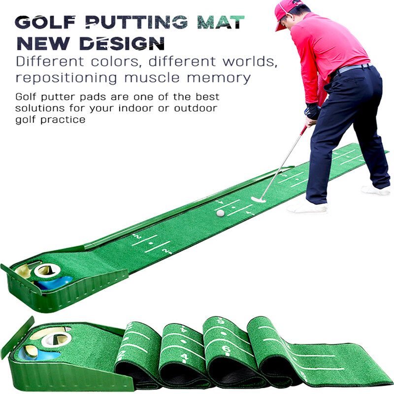 สไตล์ใหม่ Golf พรม Putting Mat อัตโนมัติ Ball Return Function สำหรับ Home/กลางแจ้ง/สำนักงานแบบพกพาฝึก Mat