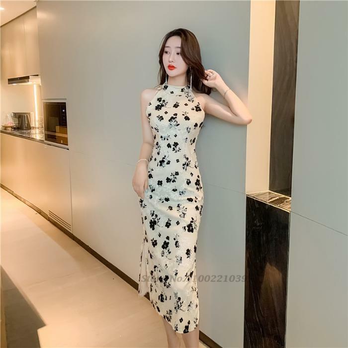 2022 senhora qipao vestido chinês elegante feminino sem mangas cheongsam qipao vestido chinês vestidos oriental qipao cheongsam