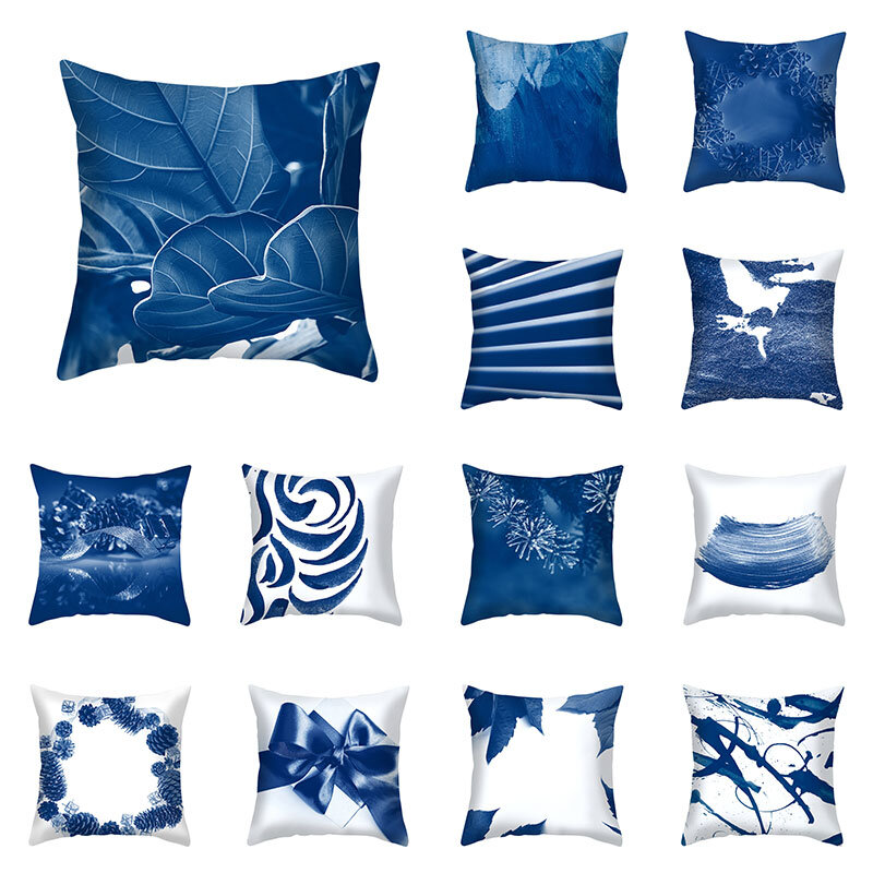 1 pçs azul padrão capa de almofada poliéster 45*45cm fronha cojines decorativos para quarto sofá decoração para casa capa de travesseiro