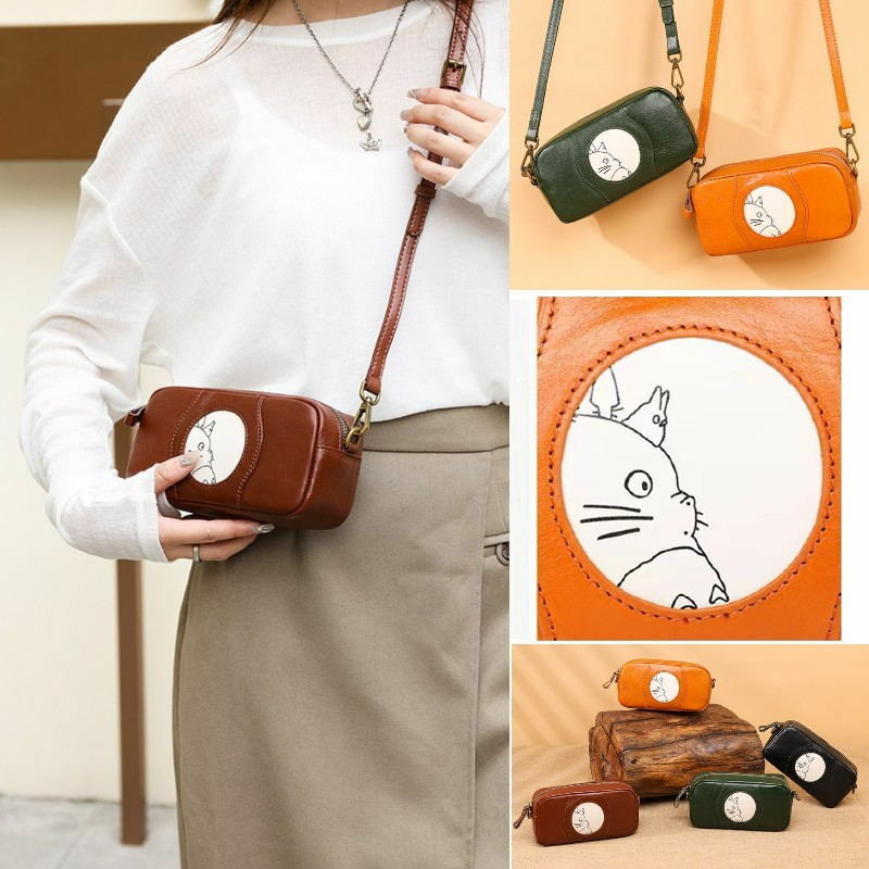 Mochila Totoro de cuero genuino para mujer, bolso de mensajero Retro de dibujos animados para estudiantes, bolsos cruzados de Anime para mujer, bolso Kawaii, regalo para mujer