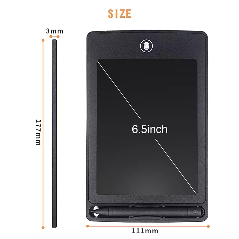 Tablet Menulis LCD 6.5 Inci Gambar Digital Elektronik Tulisan Tangan Pesan Papan Grafis Anak Papan Tulis Kunci