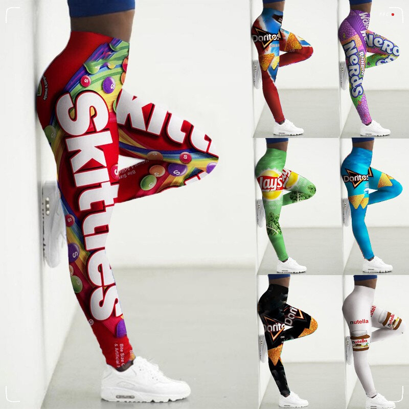 3D Snacks Impresso Sports Leggings para Mulheres, Push Up Tights, Calças Yoga Sem Costura, Legging Ginásio Feminino