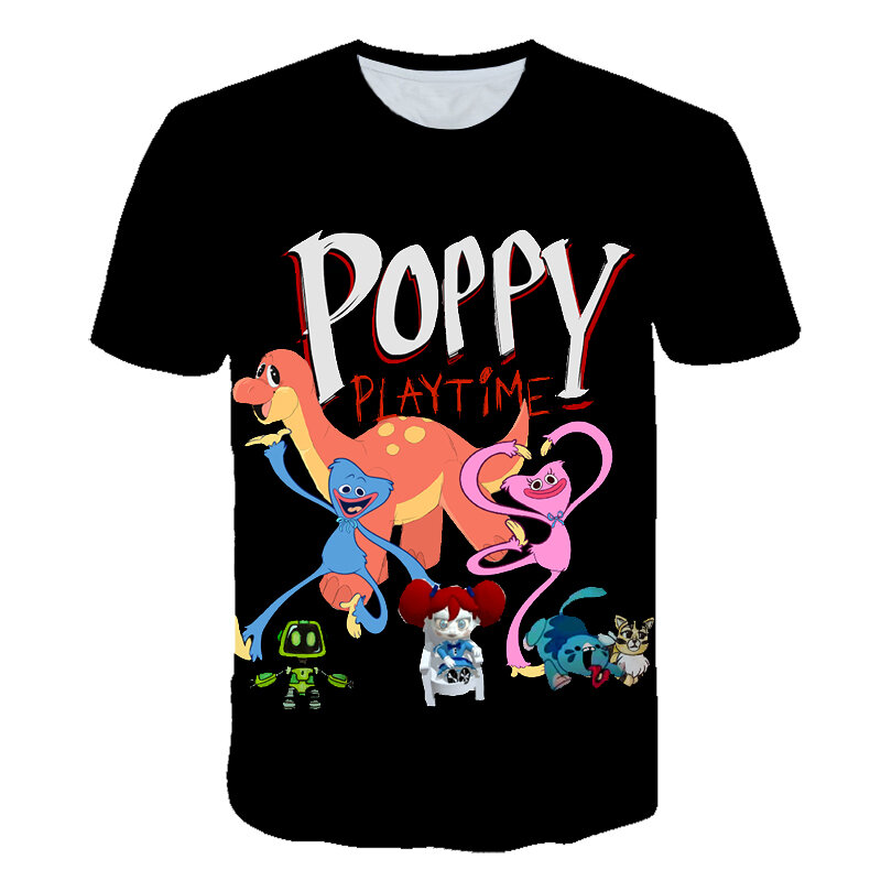 Poppysplaytime-男の子と女の子のためのTシャツ,ホラーをテーマにしたゲームの3Dプリント男の子/女の子,ラウンドネック,ファッショナブル