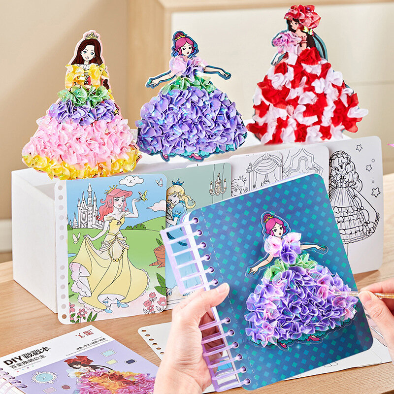 Desenho de bricolage dress-up stickers livro para meninas, princesa arte, coloração educativa artesanal, crianças aprendendo presente, pintura brinquedos para crianças