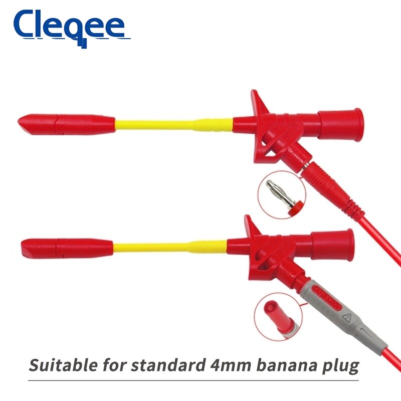 Cleqee-Sonda de perforación de alambre profesional P5005, 2 piezas, agujas, multímetro, Clip de gancho de prueba con enchufe de 4mm, 10A