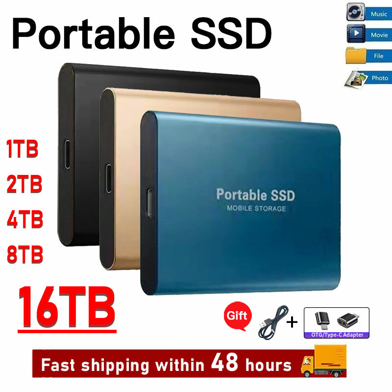 SSD portátil de alta velocidade para laptop, unidade de estado sólido móvel, discos rígidos, armazenamento externo Decives, 500GB 512GB, 1TB