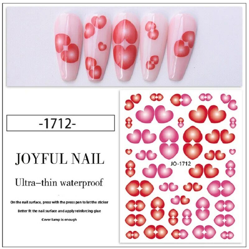 Pegatinas para uñas con forma de corazón, accesorios y herramientas para manicura con diseño de corazón de amor Rosa japonés, mariposa, fresa y lazo, para primavera y verano, 10 Uds.