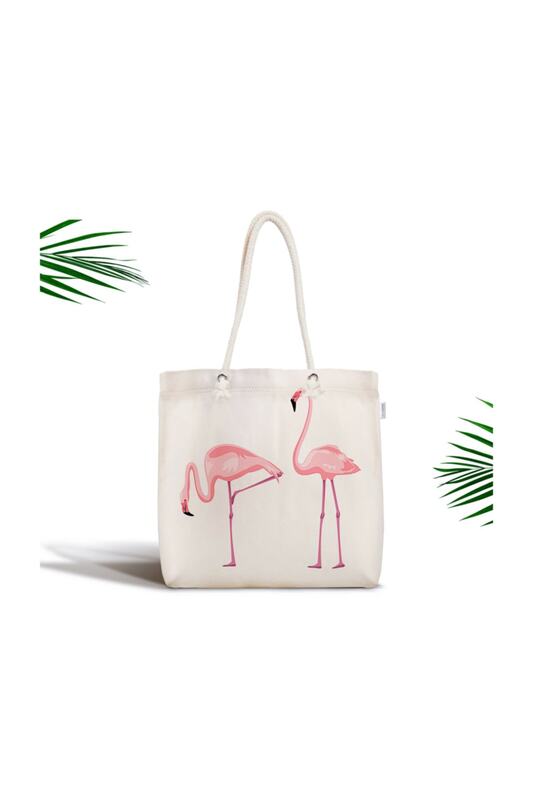 Women Beach Bag Pink Flamingo Patterned Digital Printed Zipper Fabric Tote Bag Fashion Summer Large Shoulder Shopping Bags