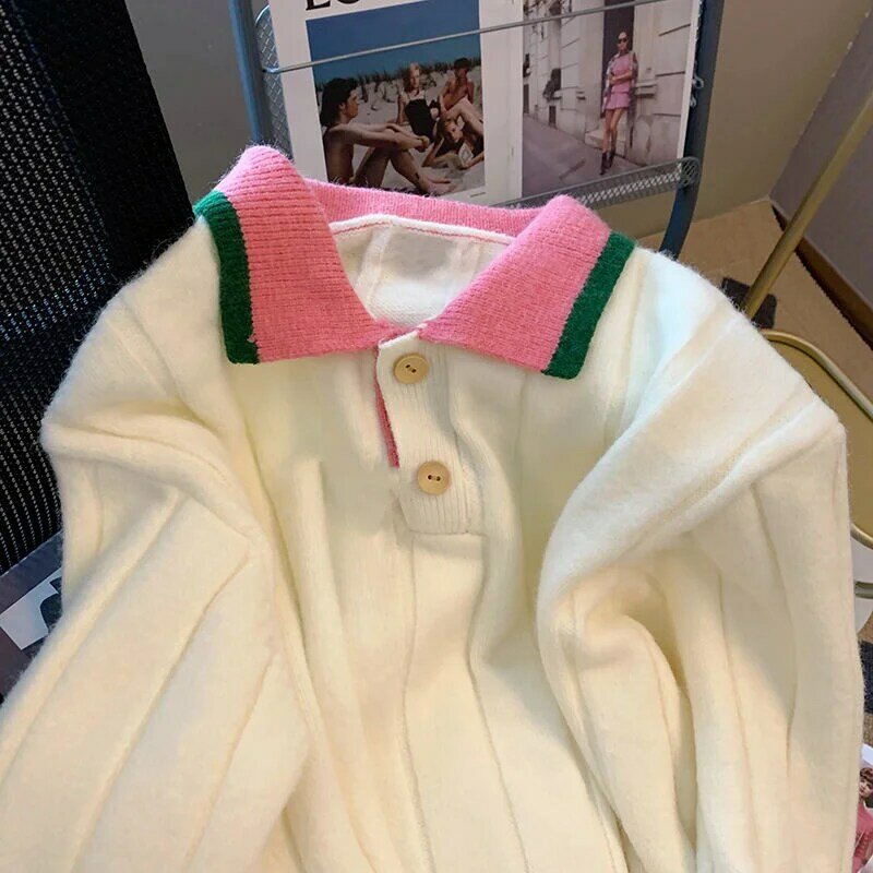 Женский джемпер в стиле ретро, пуловер оверсайз в японском стиле, трикотажный джемпер, осень 2022