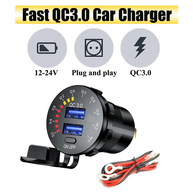 Chargeur de voiture pour allume-cigare, adaptateur USB pour téléphone portable, voltmètre à affichage numérique, charge rapide