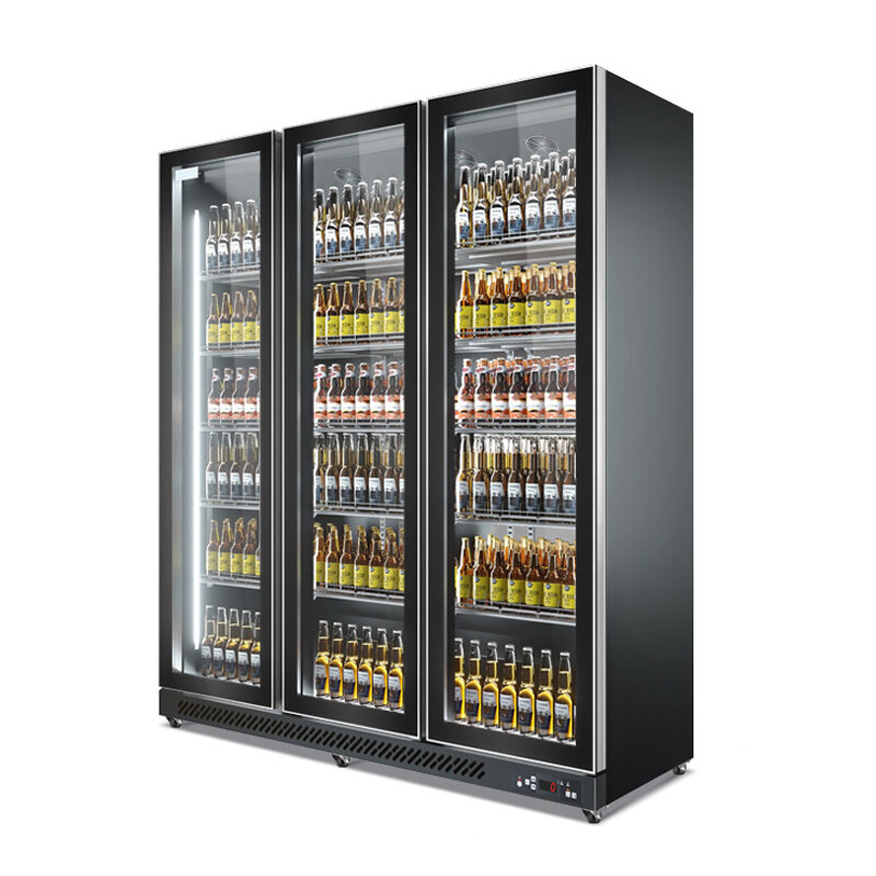 Refrigerador de bebidas de cerveza comercial, refrigerador de bebidas con pantalla Vertical para supermercado