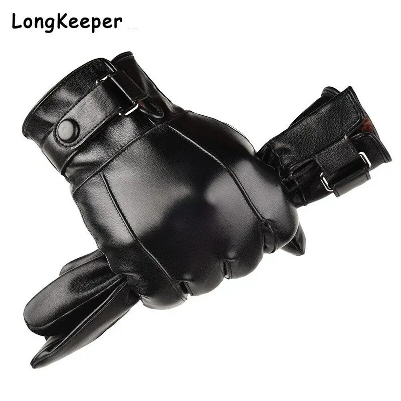 Men's Gloves Black Winter Mittens Keep Warm Touch Screen Windproof Driving Male Autumn Winter PU Leather Water Proof Gloves