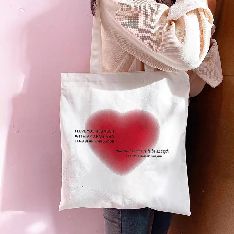 torba płócienna tote bag torby na zakupy torba materialowa torby typu tote Japońskie serce Vintage słodki dorywczo duża pojemność kobiet torba na ramię kobiece torby na zakupy nadruk Anime torby płócienne bolso mujer
