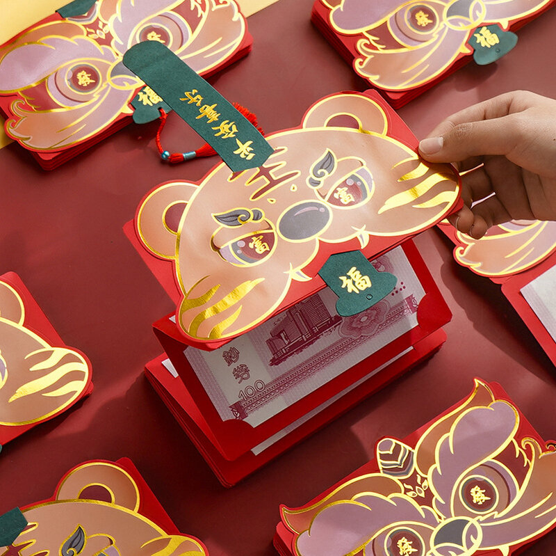 Ano novo chinês criativo do tigre vermelho envelopes 2022 primavera festival hongbao sorte dinheiro vermelho saco casa festivo festa suprimentos