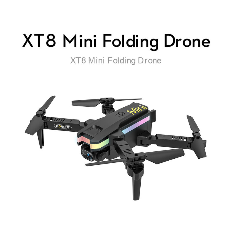 XT8 Drone Mini 4K 1080P Kamera HD 2.4G Lampu Keren WiFi Fpv Tekanan Udara Ketinggian Tetap Lipat Quadcopter RC Drone Mainan Anak Laki-laki