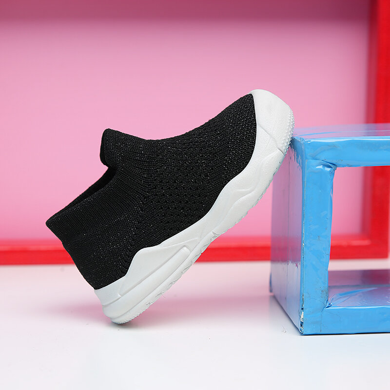 Moda crianças meias sapatos de malha sapatos esportivos macios para meninos tricô meninas tênis corrida anti deslizamento respirável das crianças