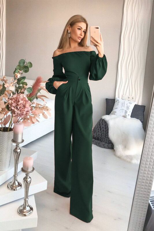 Jumpsuits for Women 2022 Elegant New Office Lady Jumpsuits One-word Collar Slim Trousers Long Sleeves Jump Suits for Women