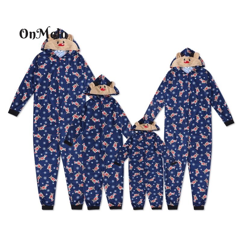 OnMelo Christmas Matching ชุดครอบครัวลูกชายพ่อ Romper เด็กแม่ลูกสาวครอบครัวเสื้อผ้าดู Elk Jumpsuit ชุดนอนชุด