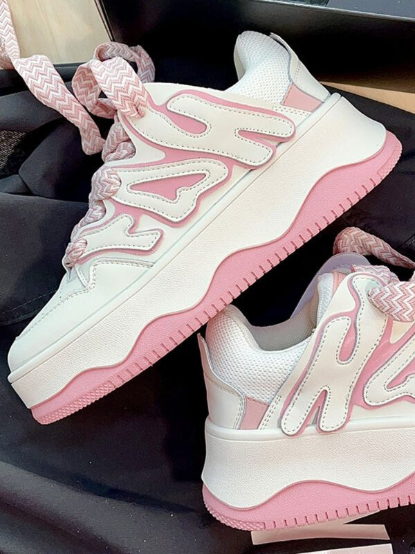Y2K coreano moda donna Casual Kawaii tela rosa sport scarpa piatta studente piattaforma Sneaker scarpe da Tennis signore Chunky Sneakers