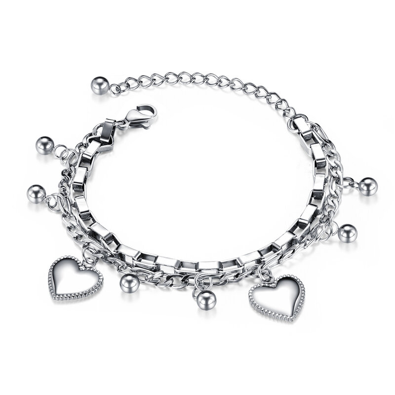 Bracelet multicouches en acier inoxydable pour femmes, bijoux à perles rondes, en titane, à la mode européenne et américaine