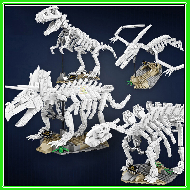 Jouet éducatif pour garçon, figurine de dinosaure Jurassic 3D, squelette, modèle blocs de construction, Triceratops, éclairage lumineux