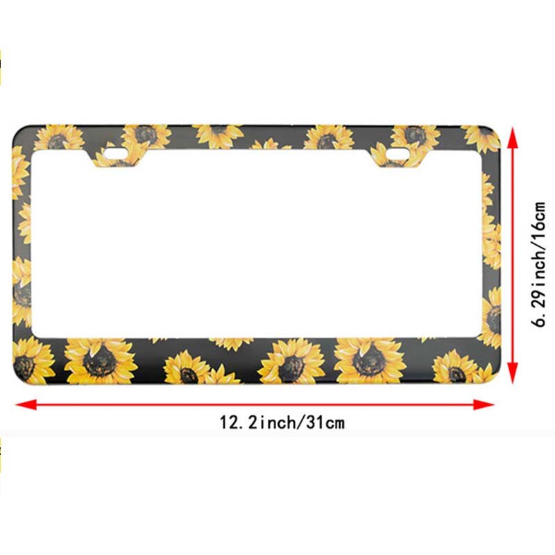 Car License Plate Frame 2/4 Holes Sunflower Pattern Aluminum Alloy License Plate Frame is Suitable for U.S. Regulations