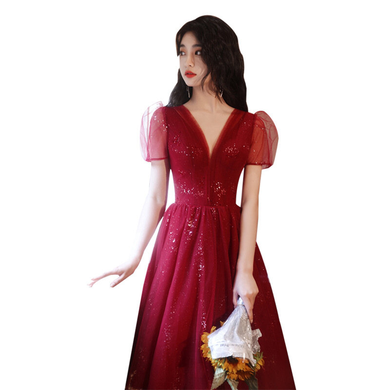 Pengantin Merah Anggur Alamat 2023 Gaya Baru Ferri Meliputi Daging Bertaruh Alamat Wanita. Gaun Malam Gaun untuk Gadis-gadis Muda