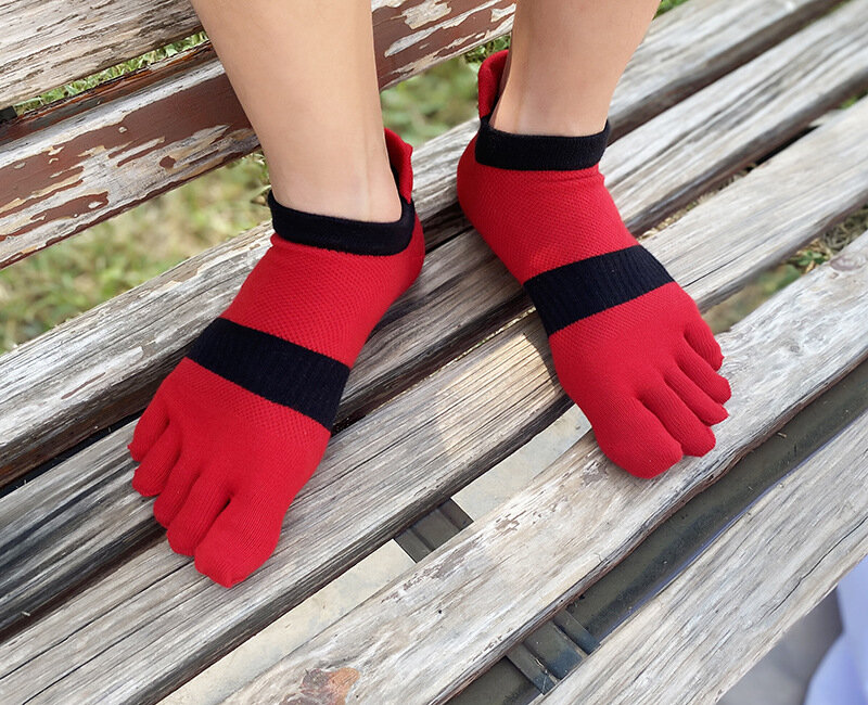 1 par de cinco dedos tornozelo esporte meias algodão listrado malha respirável moldar anti fricção sem mostrar meias com dedos dos pés EUR39-46
