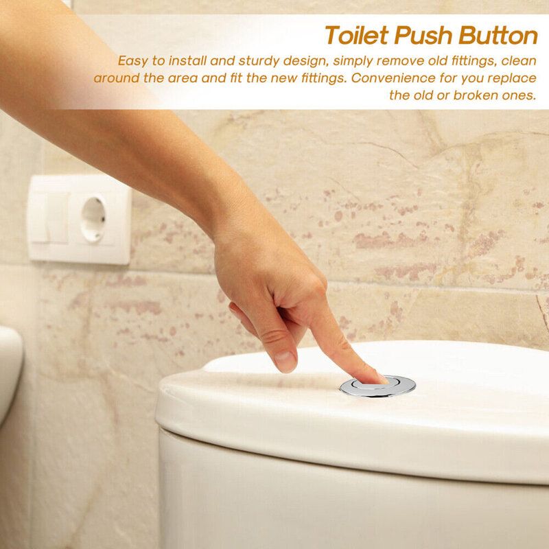 Tombol Tekan Toilet Kamar Mandi, Tombol Flush Tunggal Tangki Air Bulat Batang Katup Hemat Tombol Tekan untuk Aksesoris Kamar Mandi