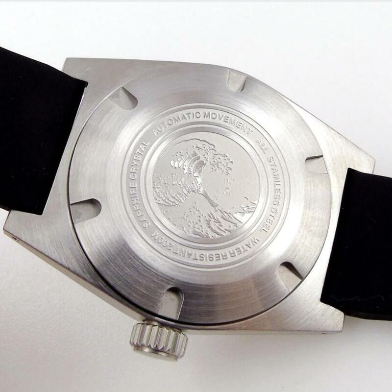 Tandorio 38mm relógio automático masculino pt5000 nh35a 20bar vidro de safira lume café/mostrador preto escovado caso pulseira de borracha/couro