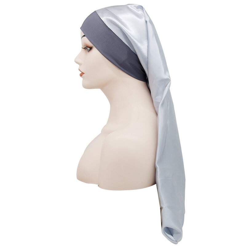 Topi Sutra Topi Tidur Malam Topi Satin Tepi Lebar Elastis Topi Tidur Rambut Panjang Topi Malam untuk Wanita Pria