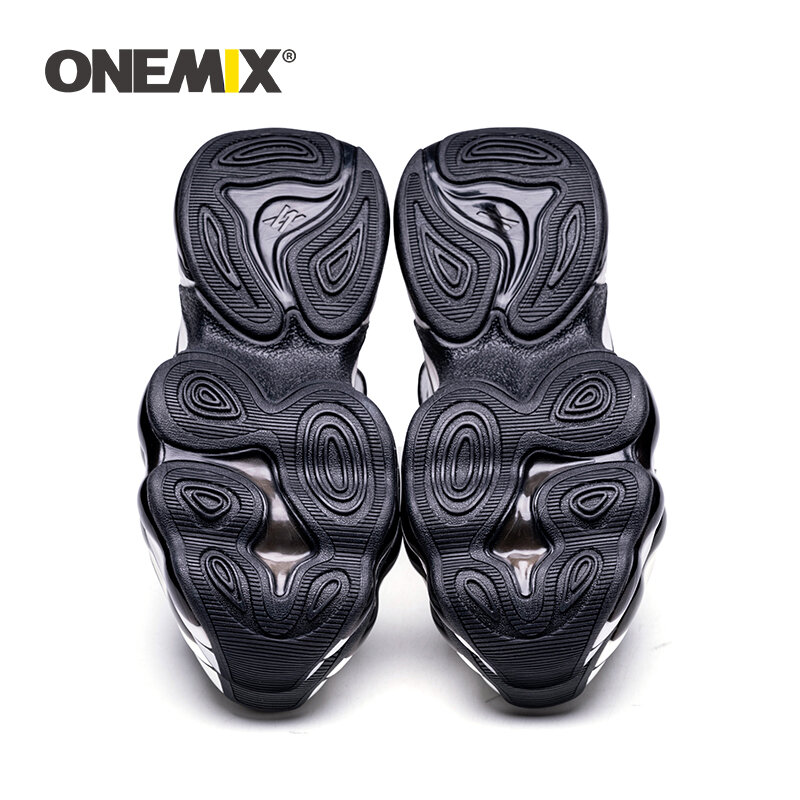 ONEMIX Sepatu Olahraga untuk Pria Sneakers Hitam Putih Jaring Bersirkulasi Bantalan Udara untuk Wanita Sepatu Lari Alas Kaki PLatform Reflektif