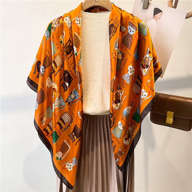 Chal grande con estampado de diseñador para mujer, pañuelo de seda con protección solar, pañuelo cuadrado de 110cm x 110cm