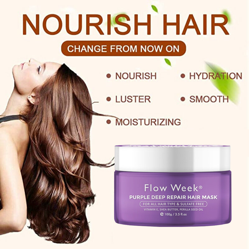 Flow Week-Mascarilla reparadora para el cabello, mascarilla para el cabello con acondicionamiento profundo, tratamiento mágico para cabello seco y dañado, color morado