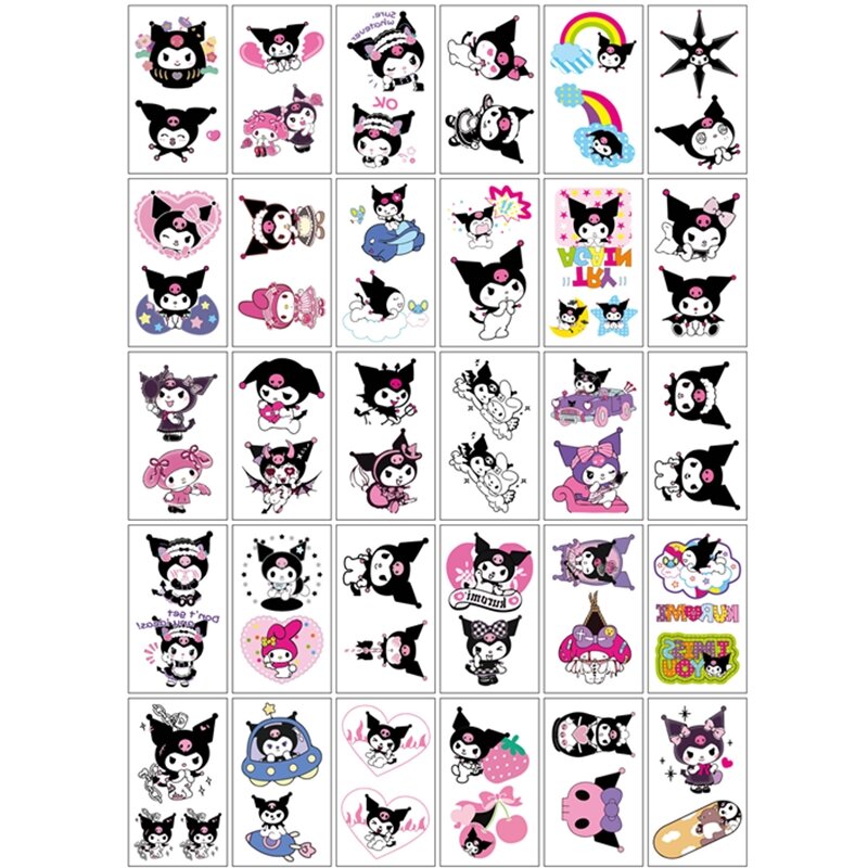 25pcs Sanrio Kuromi Hello Kitty Cartoon Anime Transfer Tattoo Stickers Waterproof Decorative Girl Stickers Durable and Realistic