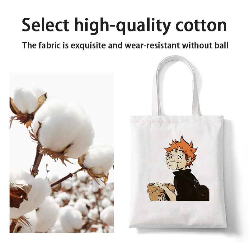 Harajuku Shopper Bags Anime Bags Haikyuu Shopping Bag Eco Canvas Cotton High Capacity Reusable Tote Bag Handbags Shoulder Bags