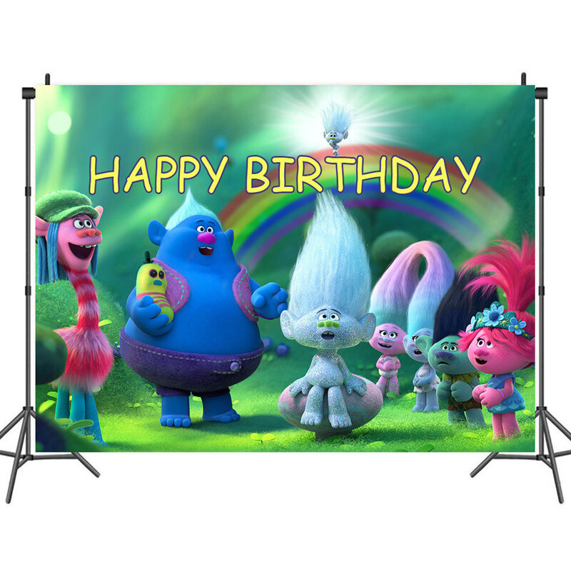Anime Troll Custom Boy Birthday Party Backdrops Background Wall Cloth Baby Shower Kids Faovr Gift Birthday Party Decoration