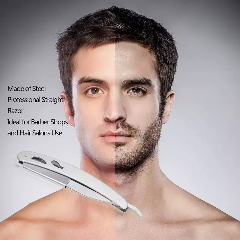 1 pz in acciaio inox rasoio dritto rasoi a bordo dritto pro uomini coltello da barba pieghevole manuale barba rasoio barbiere strumento rasoio