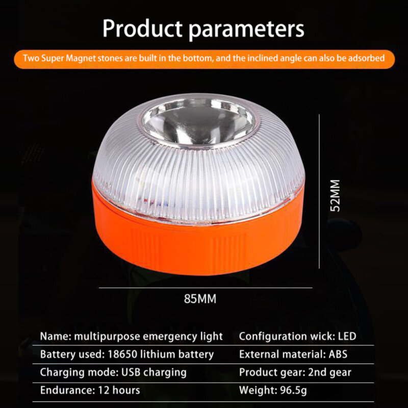 Lumière Clignotante Magnétique à LED Rechargeable V16, Accessoire de Sécurité pour Voiture, Lumière d'Urgence