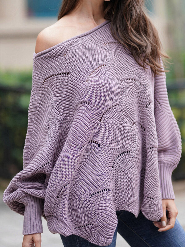 Женский вязаный пуловер с вырезами, свободный однотонный джемпер большого размера, зимний, 2019