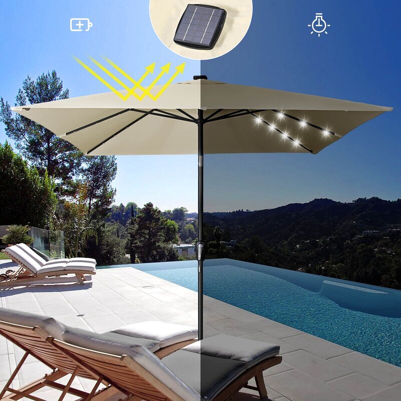 9x9 Ft Patio Umbrella Features Unique Square Shape UV30+ Protection Beige