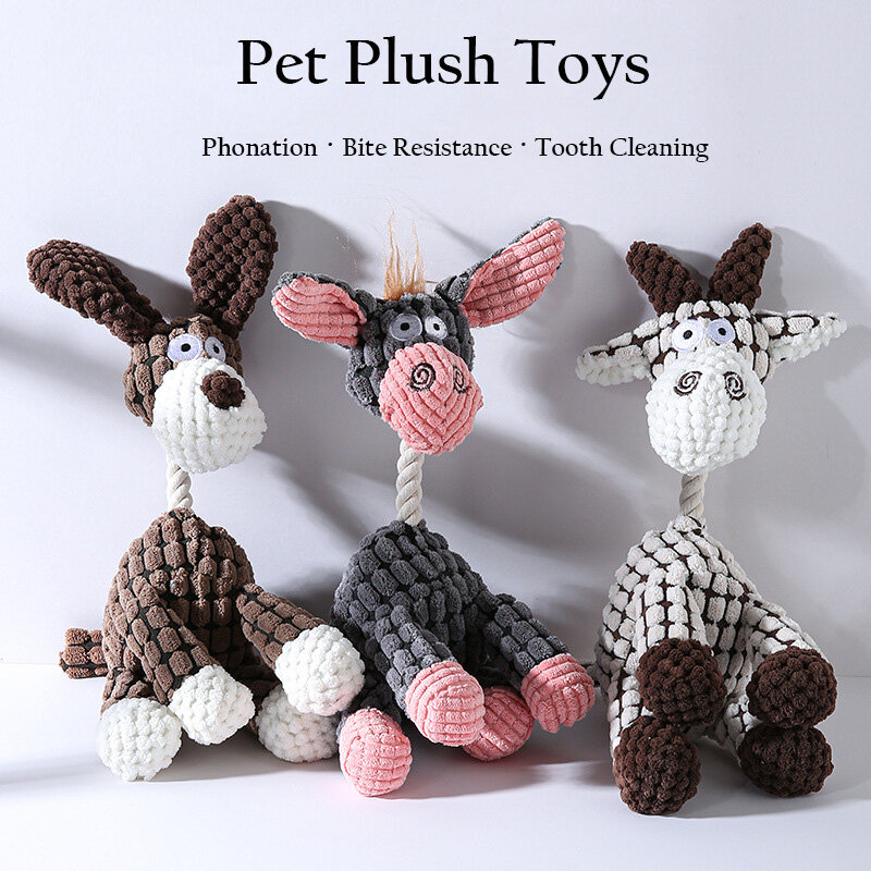 Corduroy Plush Teething Toy High Quality Pet for Small Dogs Donkey Shaped Dog Bite Chewing Pet toy Pet Training Supplies