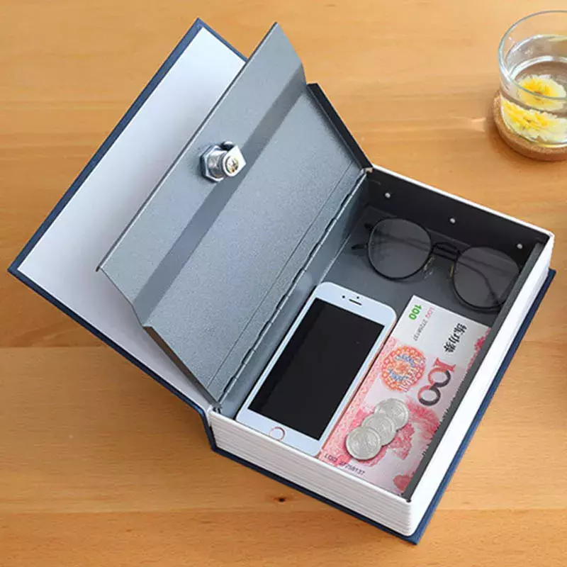 Mini caja secreta falsa para guardar libros, organizador de monedas y dinero, caja de seguridad para el hogar, cerradura de llave, seguridad de 114x80x45mm