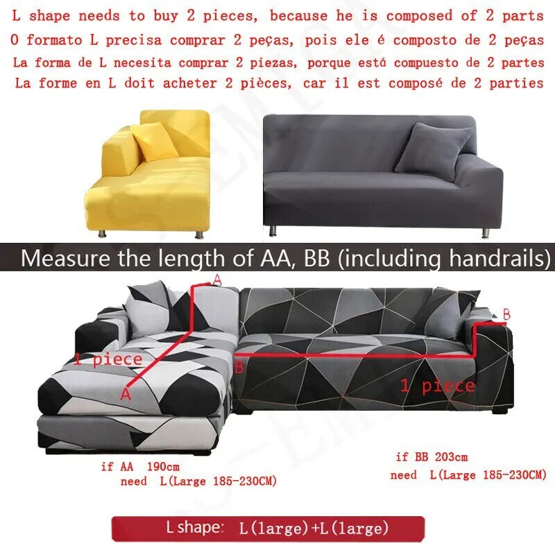 Impresso l forma capas de sofá para sala de estar sofá protetor anti-poeira elástico estiramento cobre para canto sofá capa
