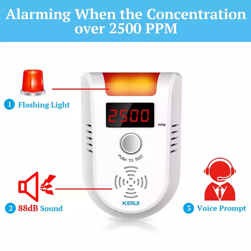 KERUI GD13 LPG GAS Detector Alarm Wireless Digital LED Display Natural Leak Combustible Gas Detector For Home Alarm System