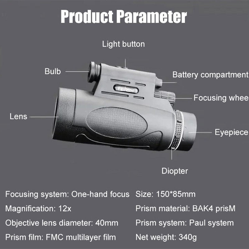 Night Vision Monocular Long Range Powerful High Quality Zoom Portable Monocular Telescope Professional for Hunting Outdoor