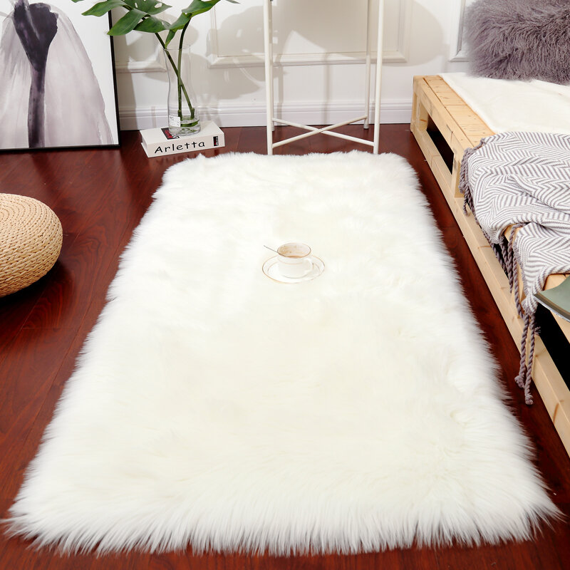 2022 nowy pluszowy miękki kożuch dywan do sypialni imitacja podkładka wełniana długie włosy dywan poduszka na sofę białe dywaniki czerwony salon futrzany dywan